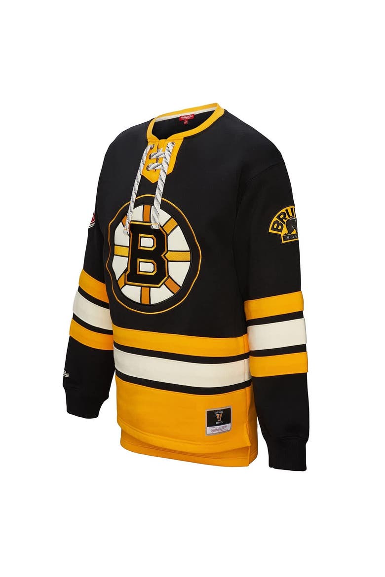 Women's Mitchell & Ness Black Boston Bruins Heritage Lace-Up Pullover Sweatshirt, Alternate, color, Black