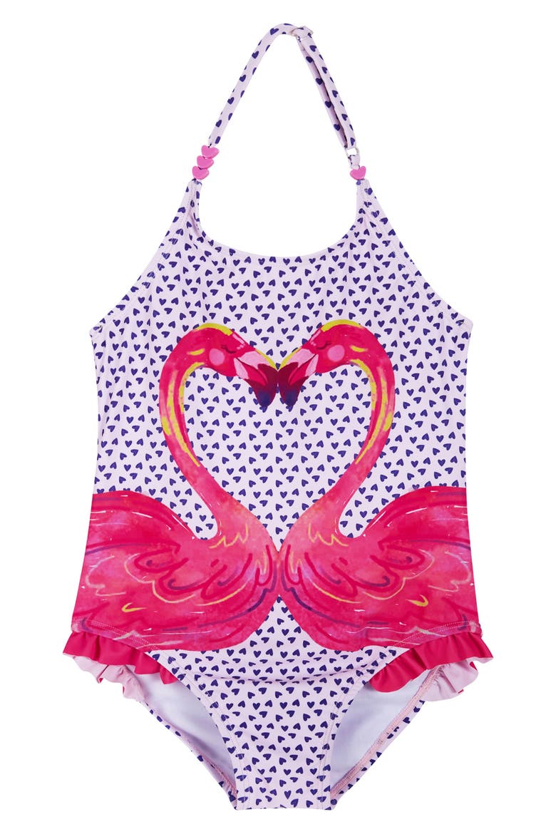 Kids' Flamingo Ruffle One-Piece Swimsuit, Main, color, PINK FLAMINGO