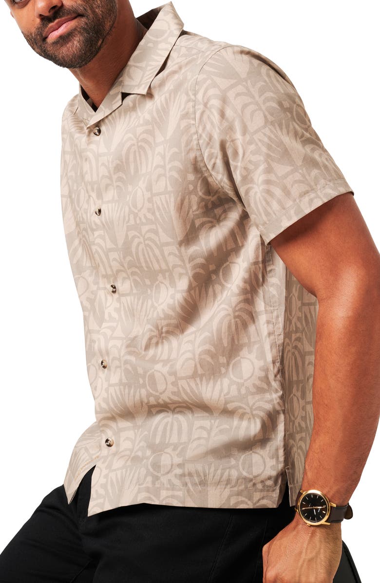 TravisMathew Desert Sun Short Sleeve Cotton Blend Button-Up Shirt, Alternate, color, Italian Sand