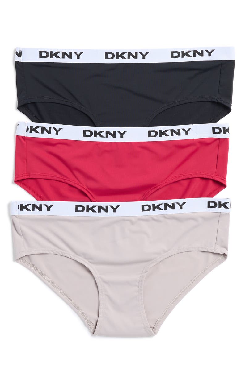 DKNY 3-Pack Assorted Contrast Logo Hipsters, Main, color, 