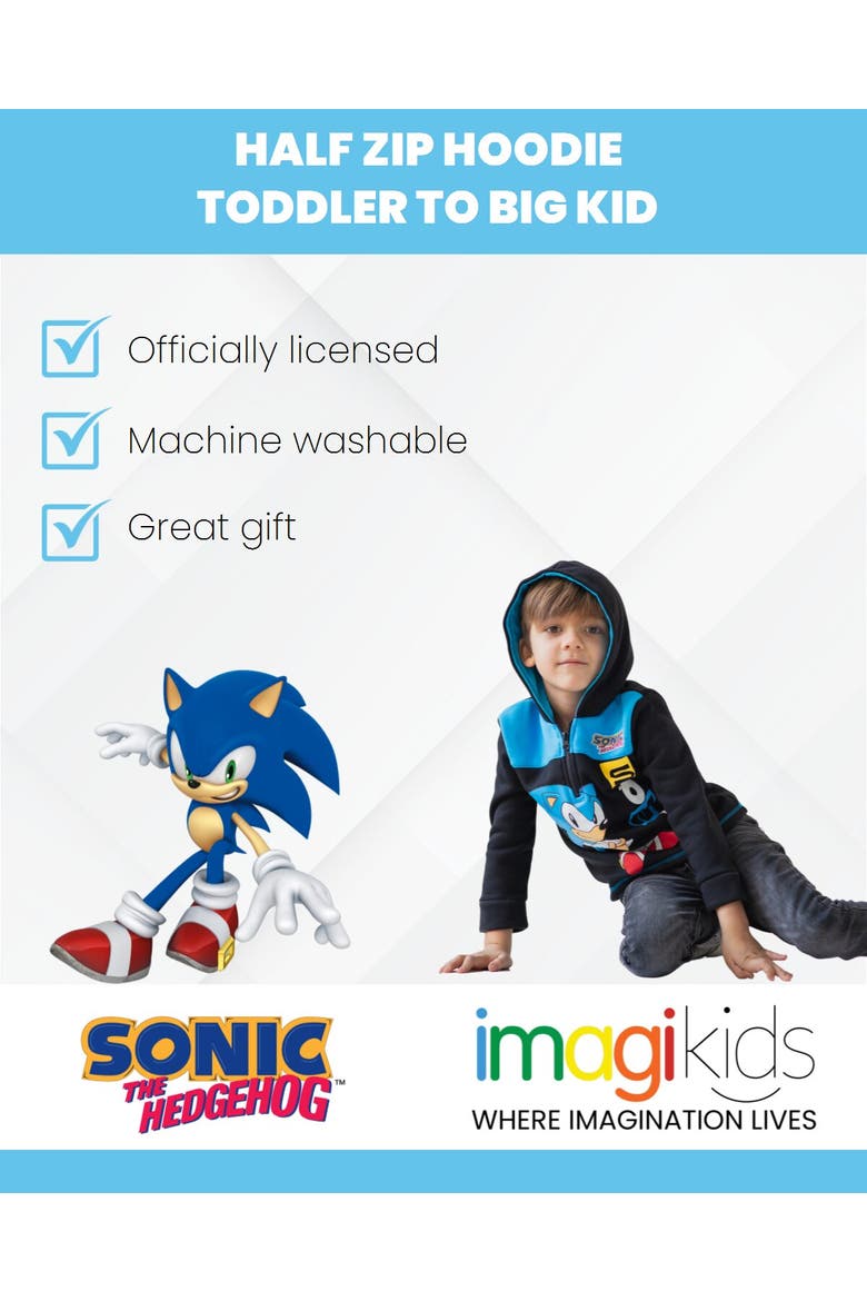 Sonic the Hedgehog Fleece Quarter-Zip Hooded Sweatshirt, Alternate, color, Sonic Cobalt Blue