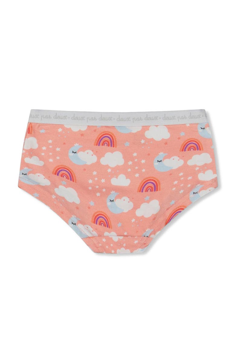 Deux par Deux Girl's Printed Organic Cotton Boyshort Panty Rainbow On Light Coral, Main, color,