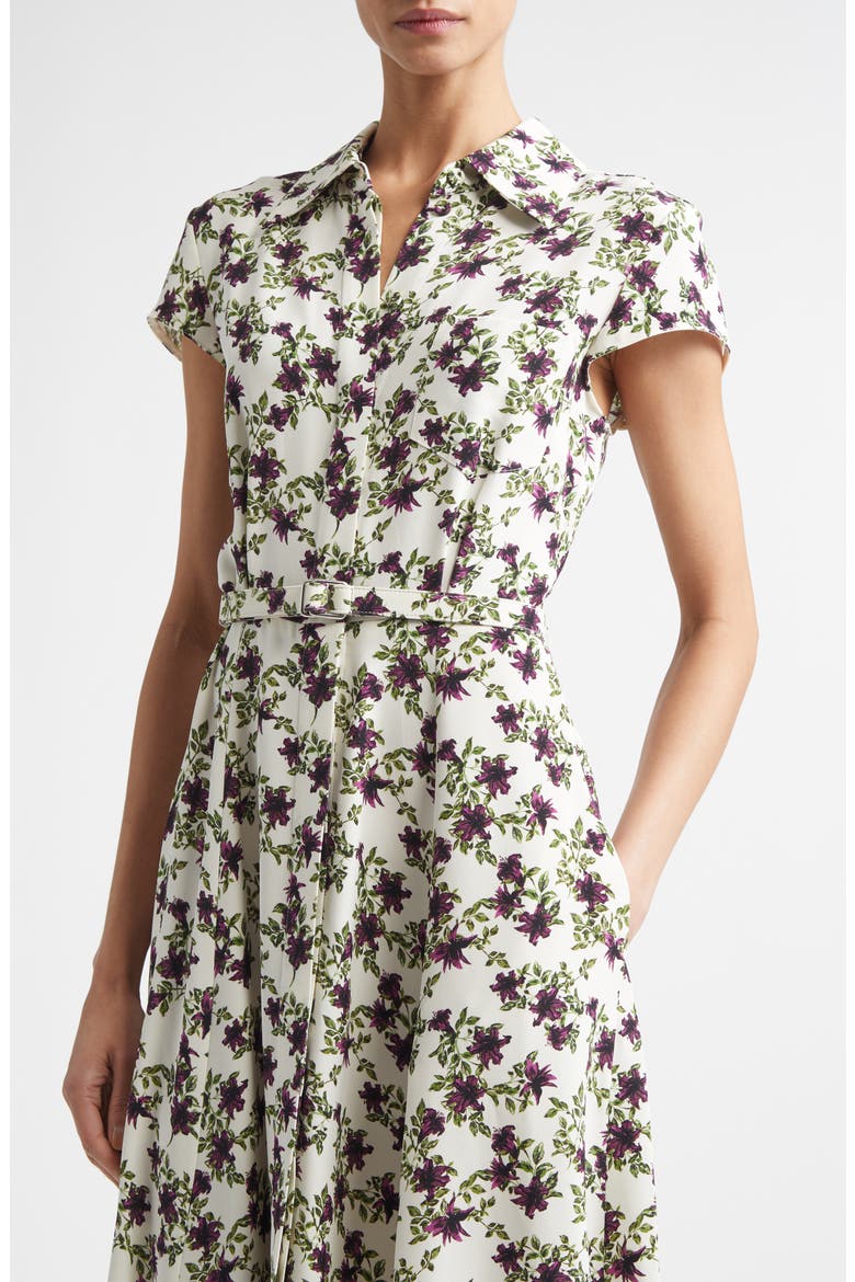 Isabeli Print Silk Crepe Midi Dress, Alternate, color, LILLIES PURPLE/ OLIVE ON IVOR