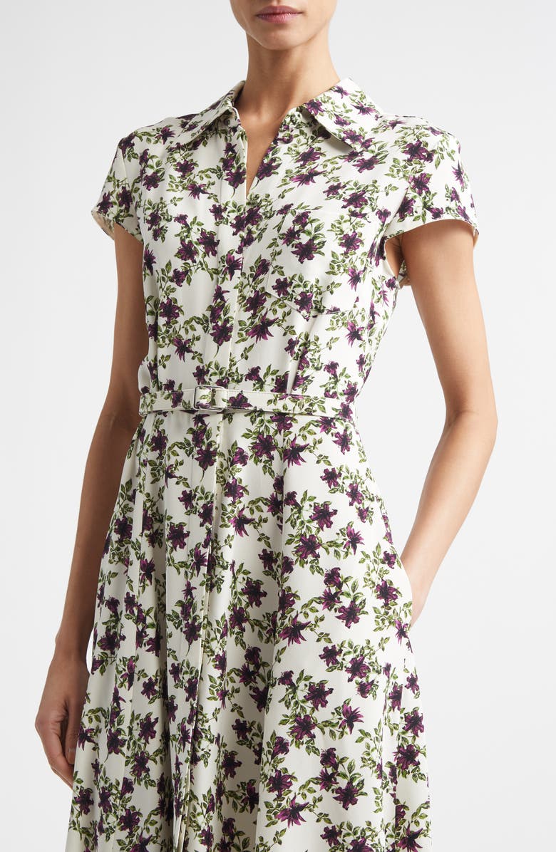 Emilia Wickstead Isabeli Print Silk Crepe Midi Dress, Alternate, color, Lillies Purple/ Olive On Ivor