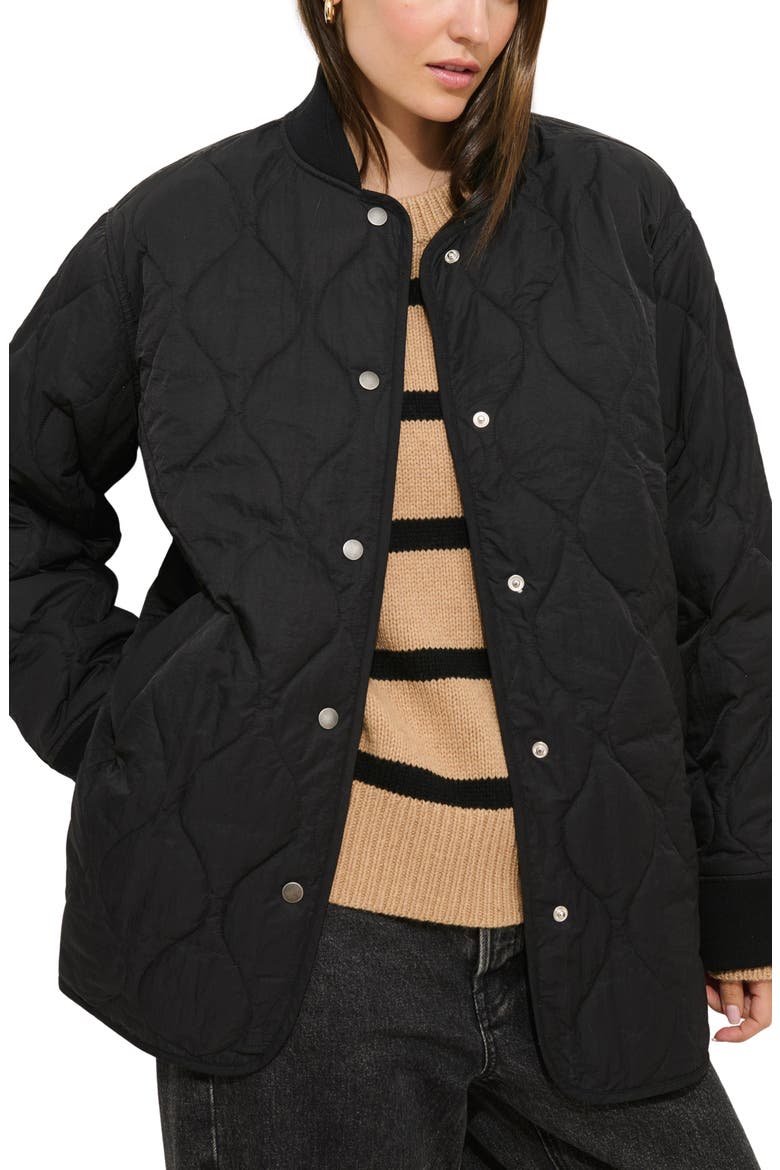 Wembley Quilted Bomber Jacket with Removable Faux Shearling Collar, Main, color, BLACK
