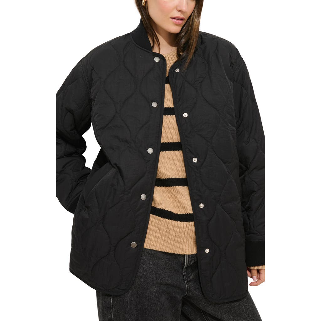 Alex Mill Wembley Quilted Bomber Jacket With Removable Faux Shearling Collar In Black
