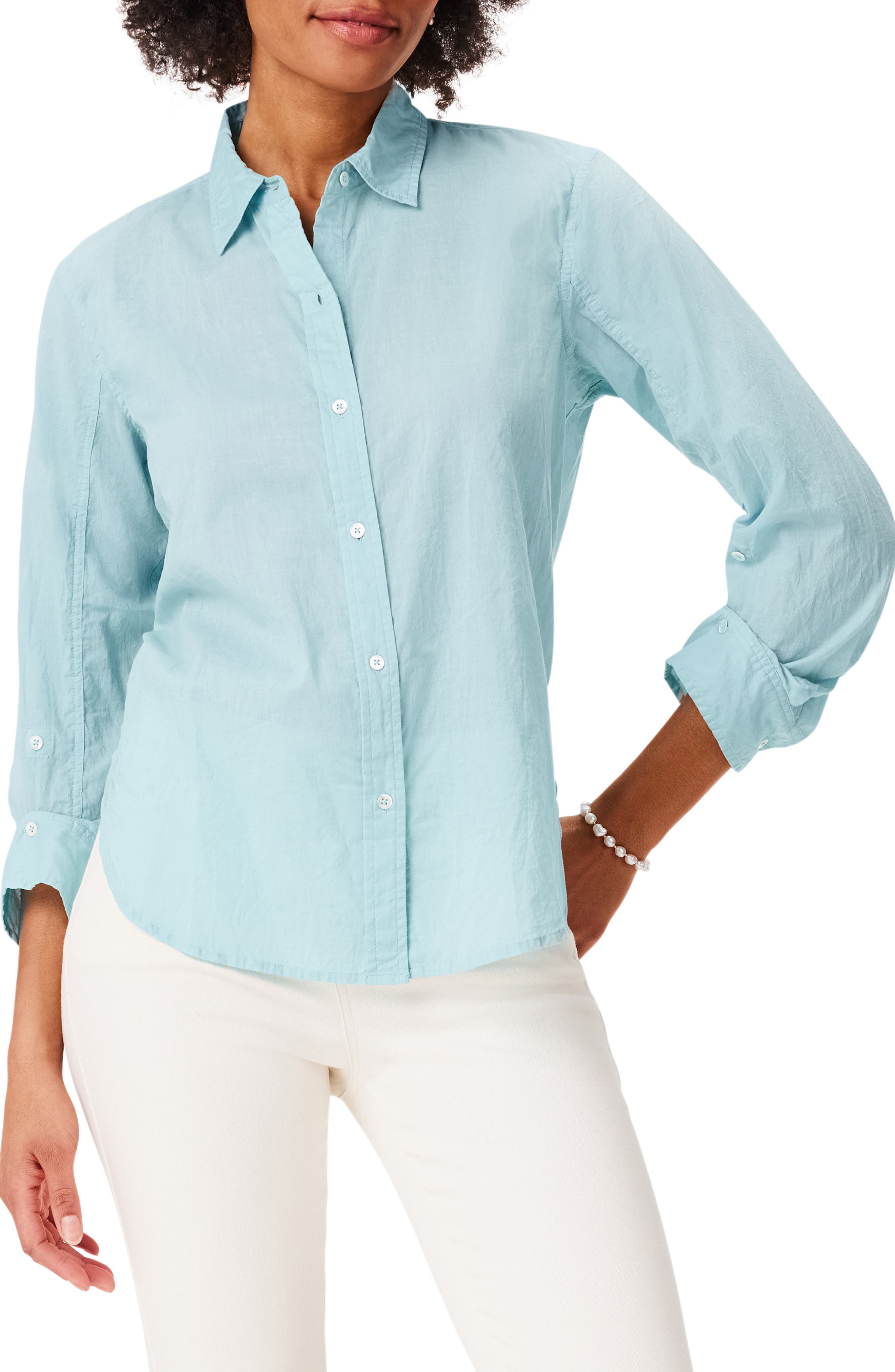 Girlfriend Crinkle Cotton Button-Up Shirt