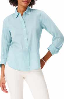 Girlfriend Crinkle Cotton Button-Up Shirt