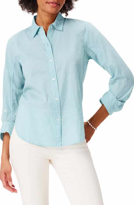 Girlfriend Crinkle Cotton Button-Up Shirt
