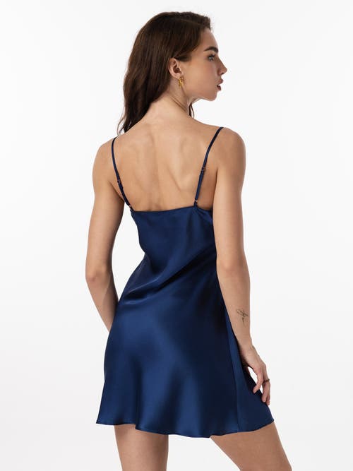 Silksilky Pure Silk Adjustable Spaghetti Strap Nightgown Slip Dress In Blue