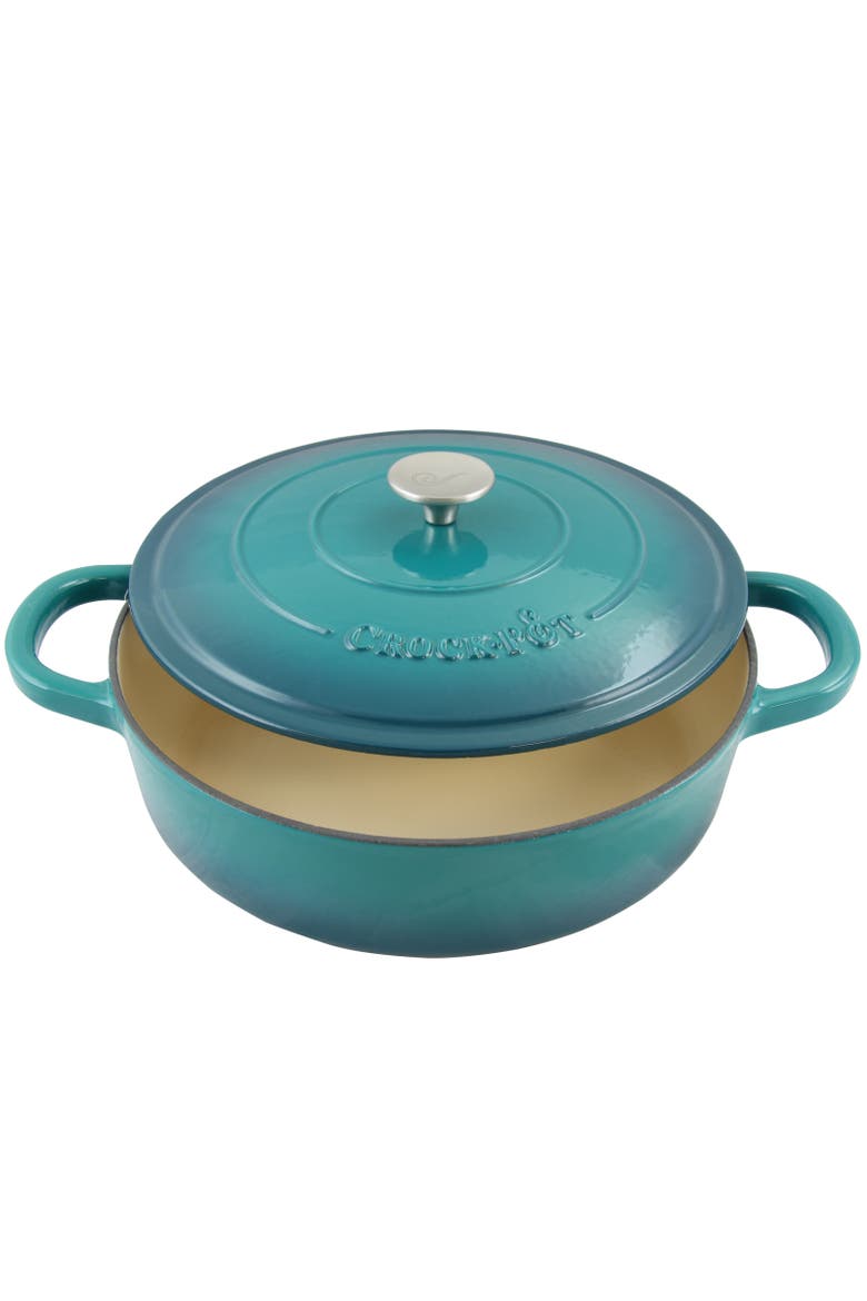 Enameled Cast Iron 5 Quart Round Braiser Pan with Self Basting Lid, Alternate, color, Blue