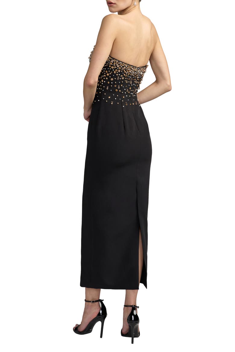 Beaded Strapless Crepe Midi Dress, Alternate, color, Black