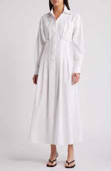 FRAME Nipped Long Sleeve Twill Maxi Dress