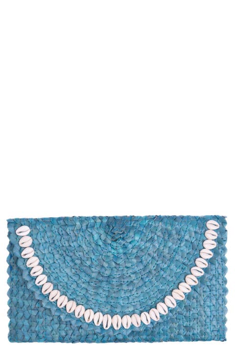 Coco Seashell Trim Raffia Clutch