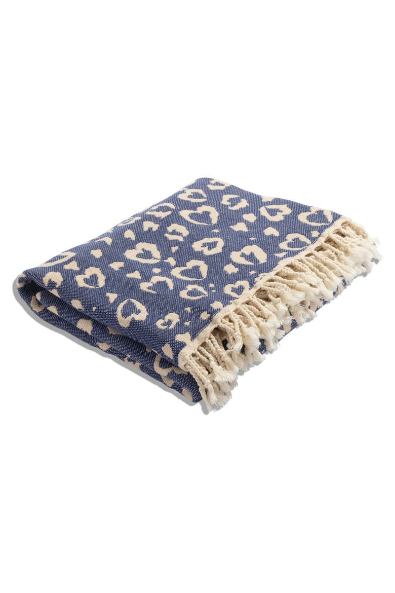 Leopard Heart Organic Cotton Medium Weight Throw Blanket, Alternate, color, Navy