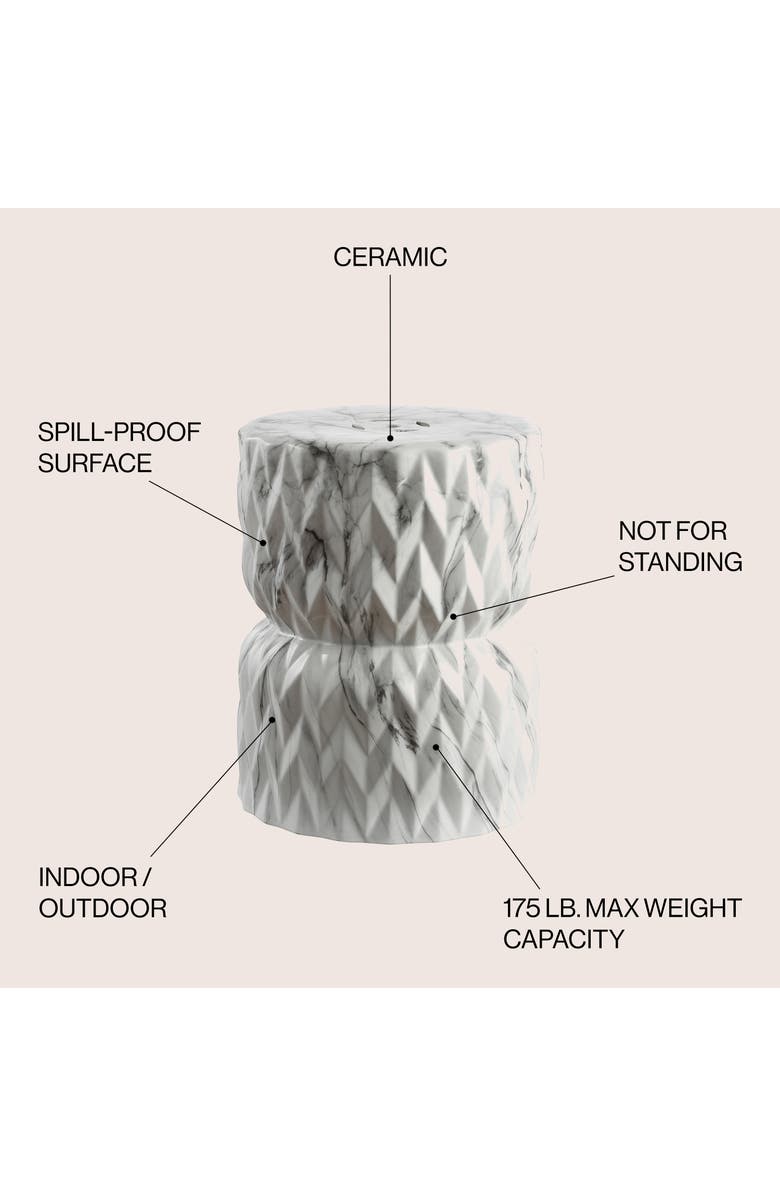 JONATHAN Y Chevron Drum 17.5" White Marble Finish Ceramic Garden Stool, Alternate, color, White Marble Finish