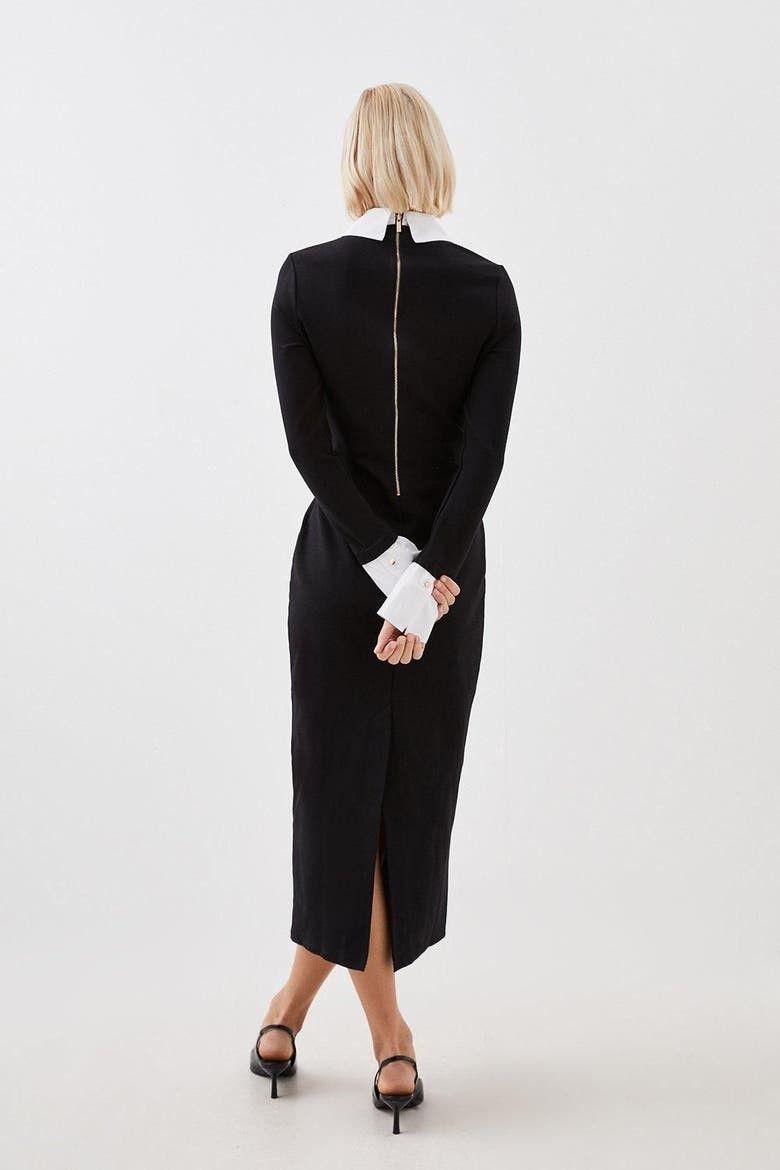 Jersey Cotton Poplin Midi Collar Dress, Alternate, color, Mono