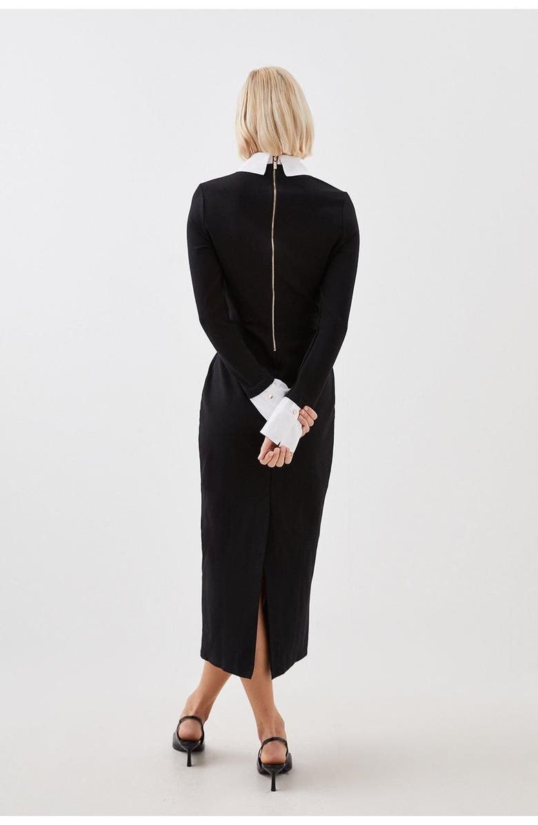 Karen Millen Jersey Cotton Poplin Midi Collar Dress, Alternate, color, Mono