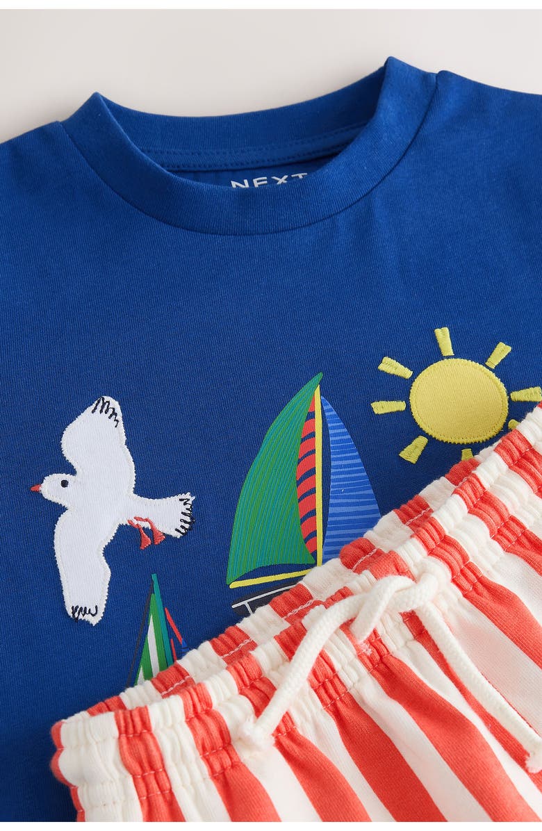NEXT Kids' Seaside Appliqué Graphic T-Shirt & Stripe Shorts Set, Alternate, color,