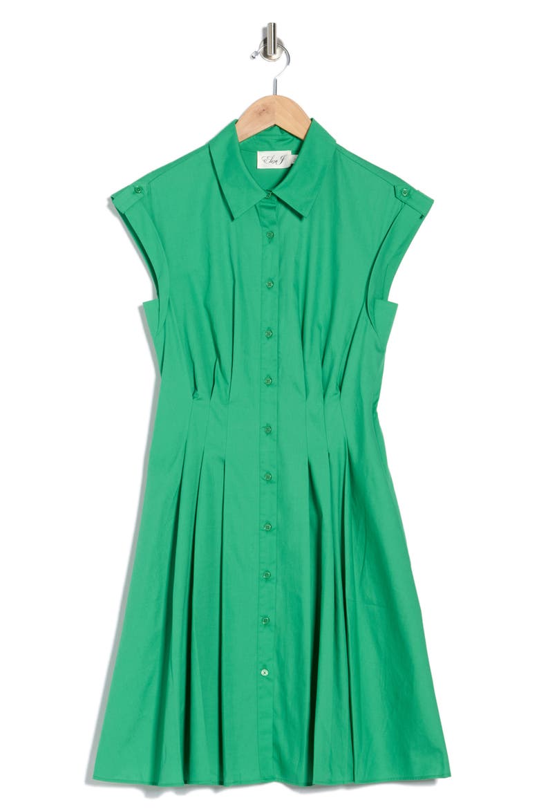 Cap Sleeve Cotton Fit & Flare Shirtdress, Alternate, color, GREEN