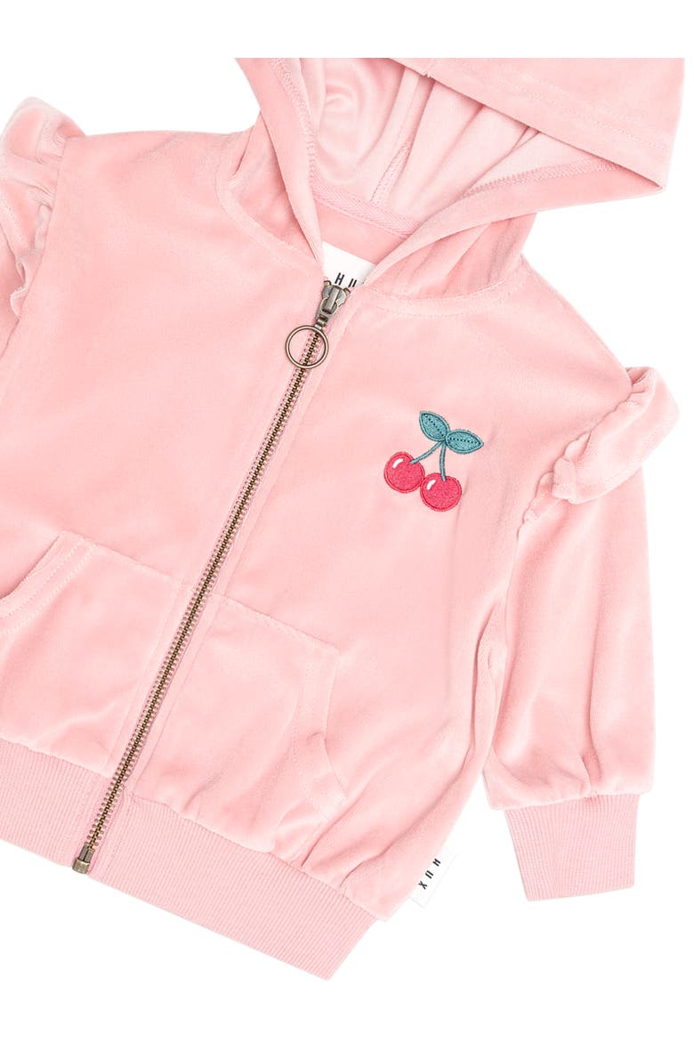 Cherry Emb Velour Zip Hoodie, Alternate, color, Vintage Pink