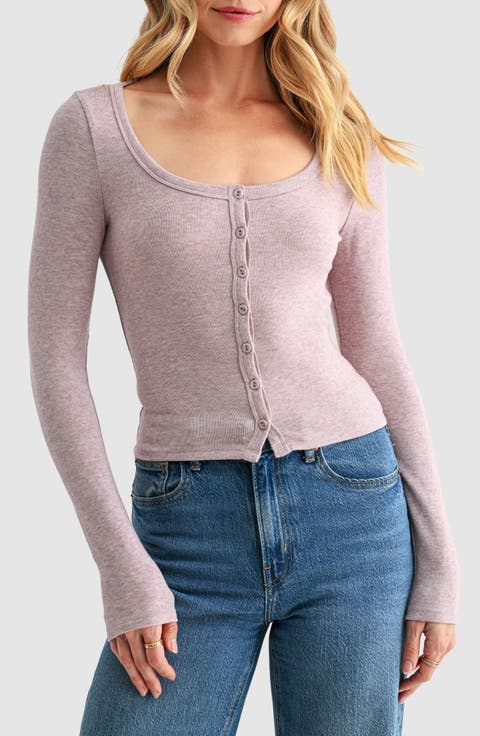 Long Sleeve Button Front Knit Top
