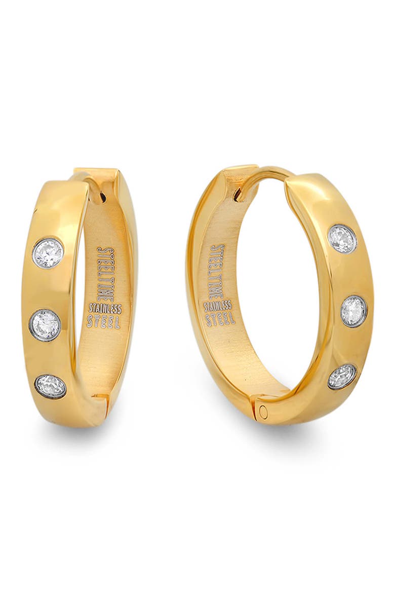 18k Gold Plated Crystal Huggie Hoop Earrings, Main, color, GOLD