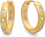 STEELTIME 18k Gold Plated Crystal Huggie Hoop Earrings