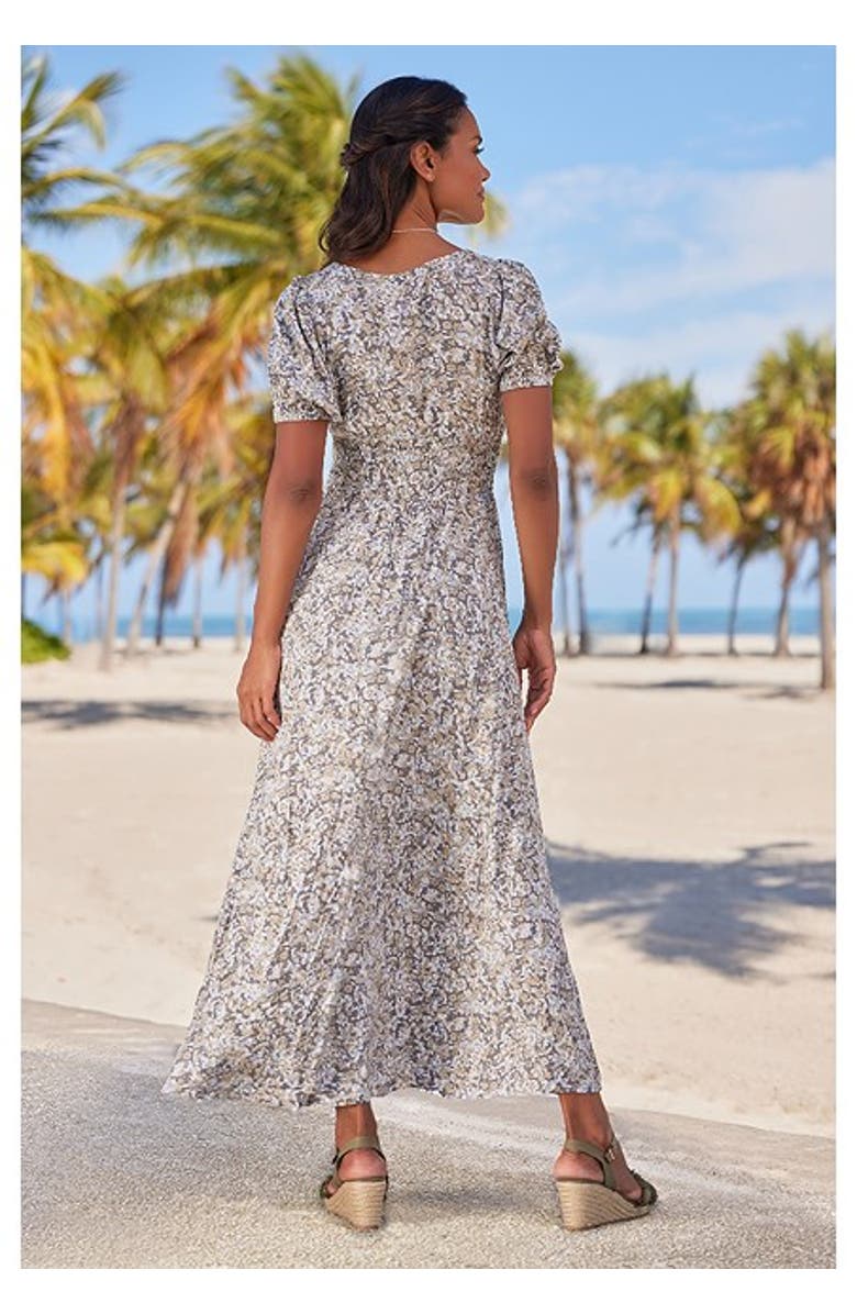 LASCANA Women's Floral Print Maxi Dress, Alternate, color, Grey Multi