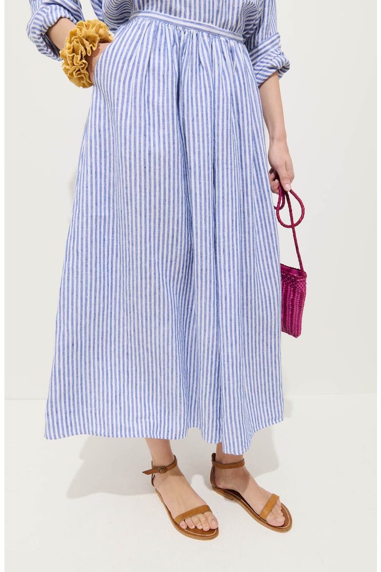 Sarah Stripe Linen Midi Skirt, Alternate, color, OCEAN / IVORY