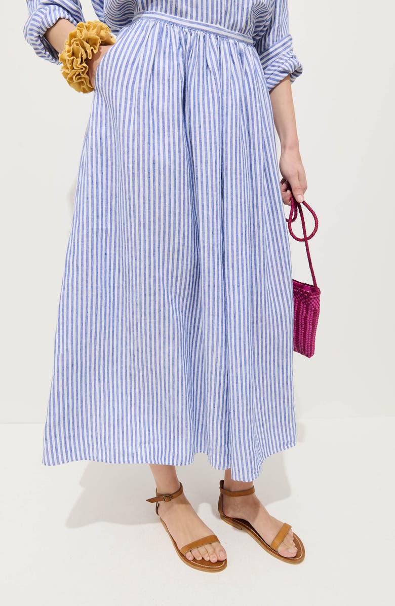 Alex Mill Sarah Stripe Linen Midi Skirt, Alternate, color, Ocean / Ivory