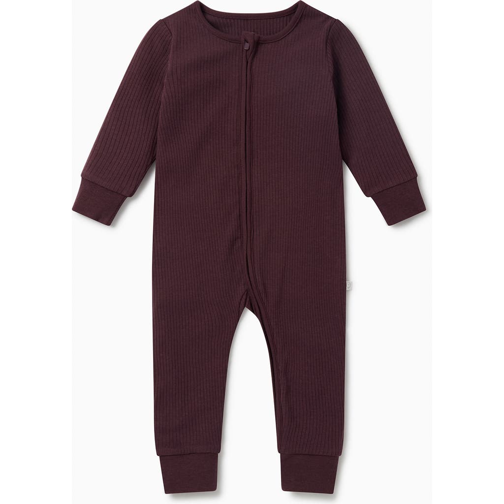 Mori Ribbed Two Way Zip-up Sleepsuit In Burgundy