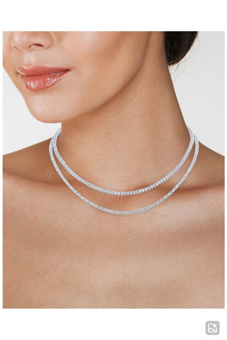 Round Cut Cubic Zirconia Double Strand Necklace, Alternate, color, RHODIUM PLATED BRASS