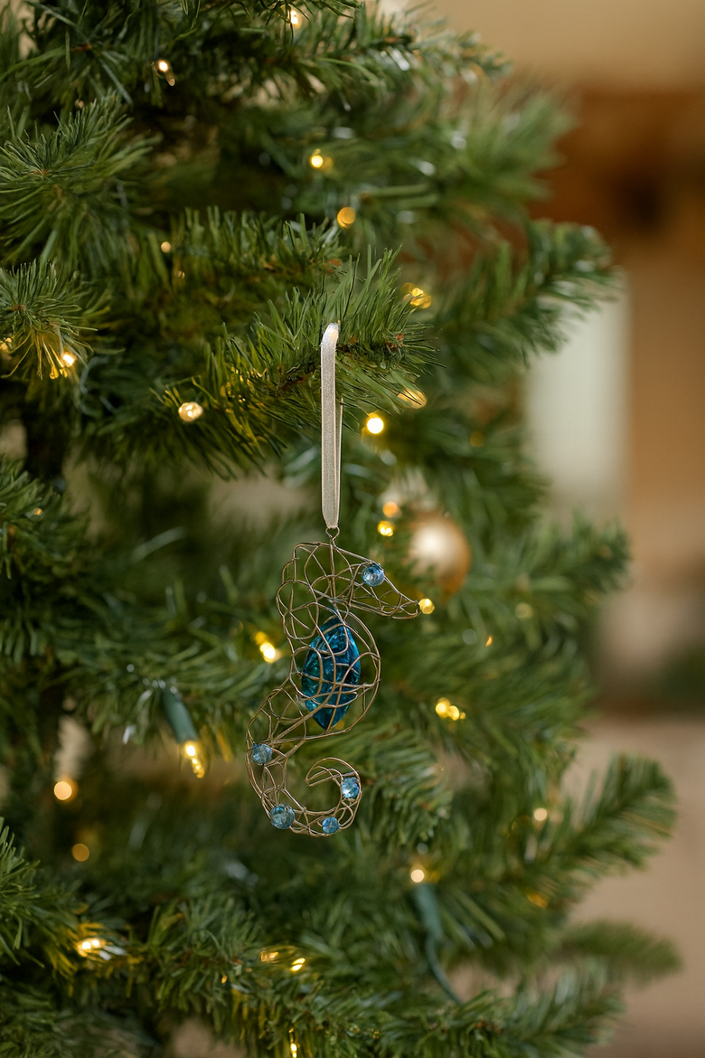 Jeweled Blue Seahorse Christmas Xmas Ornament, Alternate, color, Blue