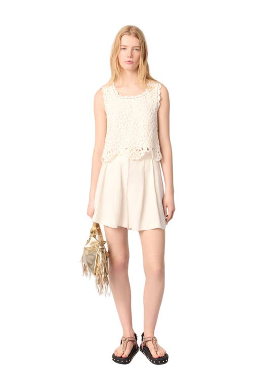 Maje Womens Sleeveless Cropped Open-knit Crochet Cotton Top Blanc In Ecru