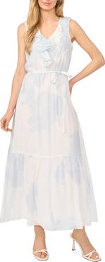 Halogen® Ruffle Metallic Tie Waist Sleeveless Maxi Dress