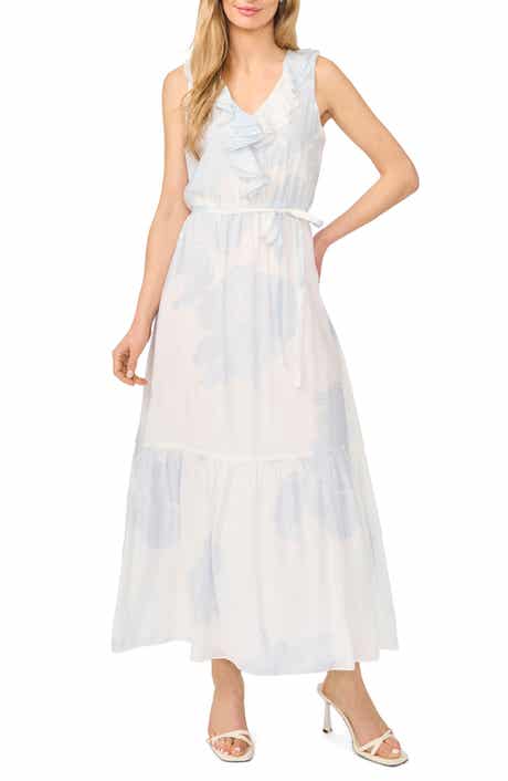 Ruffle Metallic Tie Waist Sleeveless Maxi Dress