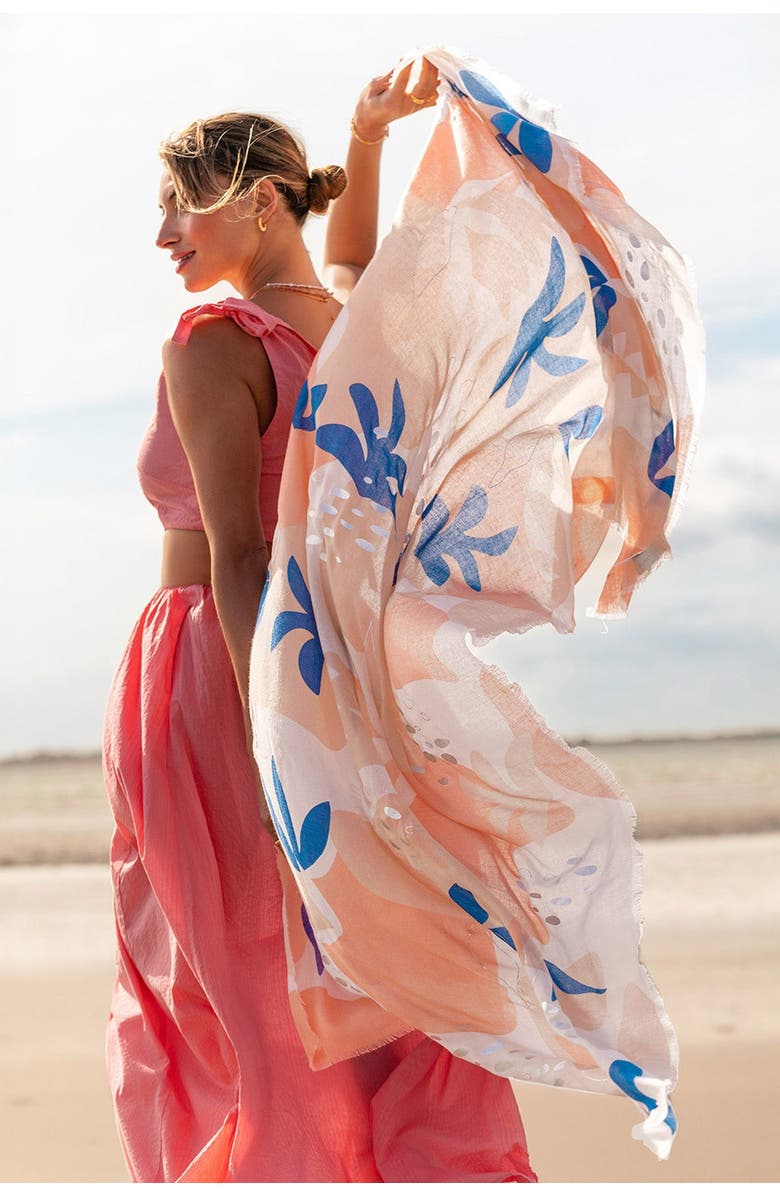 Katie Loxton Printed Foil Scarf Botanical Print, Alternate, color, Coral