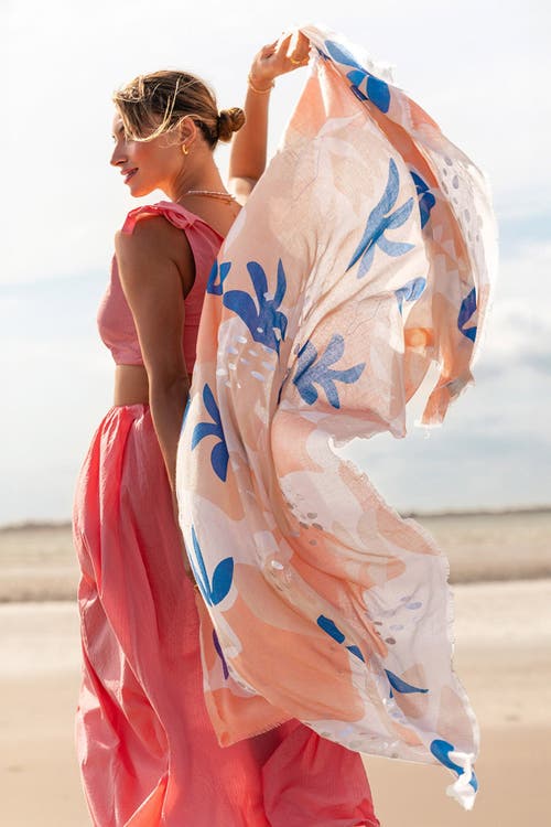 Katie Loxton Printed Foil Scarf Botanical Print In Orange