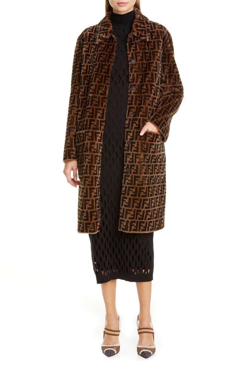 Fendi Reversible FF Logo Genuine Shearling Coat, Main, color, 