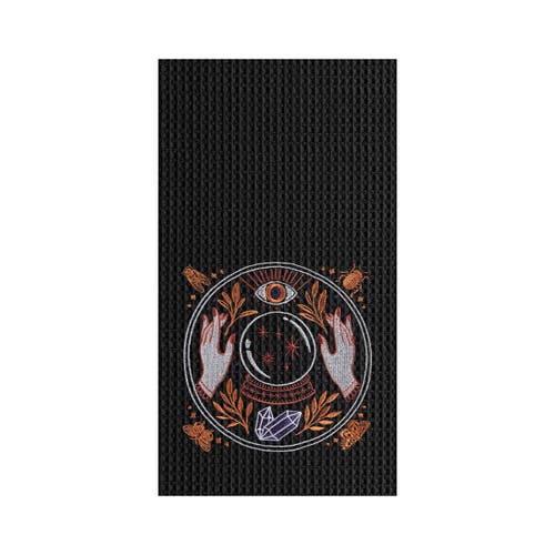 C & F Home C&f Home Magic Crystal Ball Halloween Embroidered Cotton Waffle Weave Kitchen Towel In Black