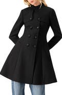 IVONNE Cape-Collar Wool-Blend Fit-and-Flare Coat