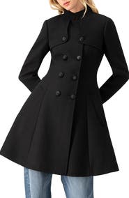 IVONNE Cape-Collar Wool-Blend Fit-and-Flare Coat