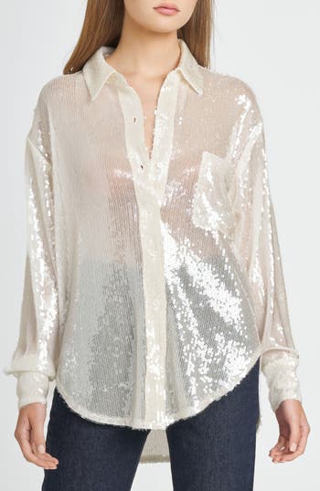 WAYF WAYF FIND YOUR LIGHT SEQUIN BUTTON-UP SHIRT 