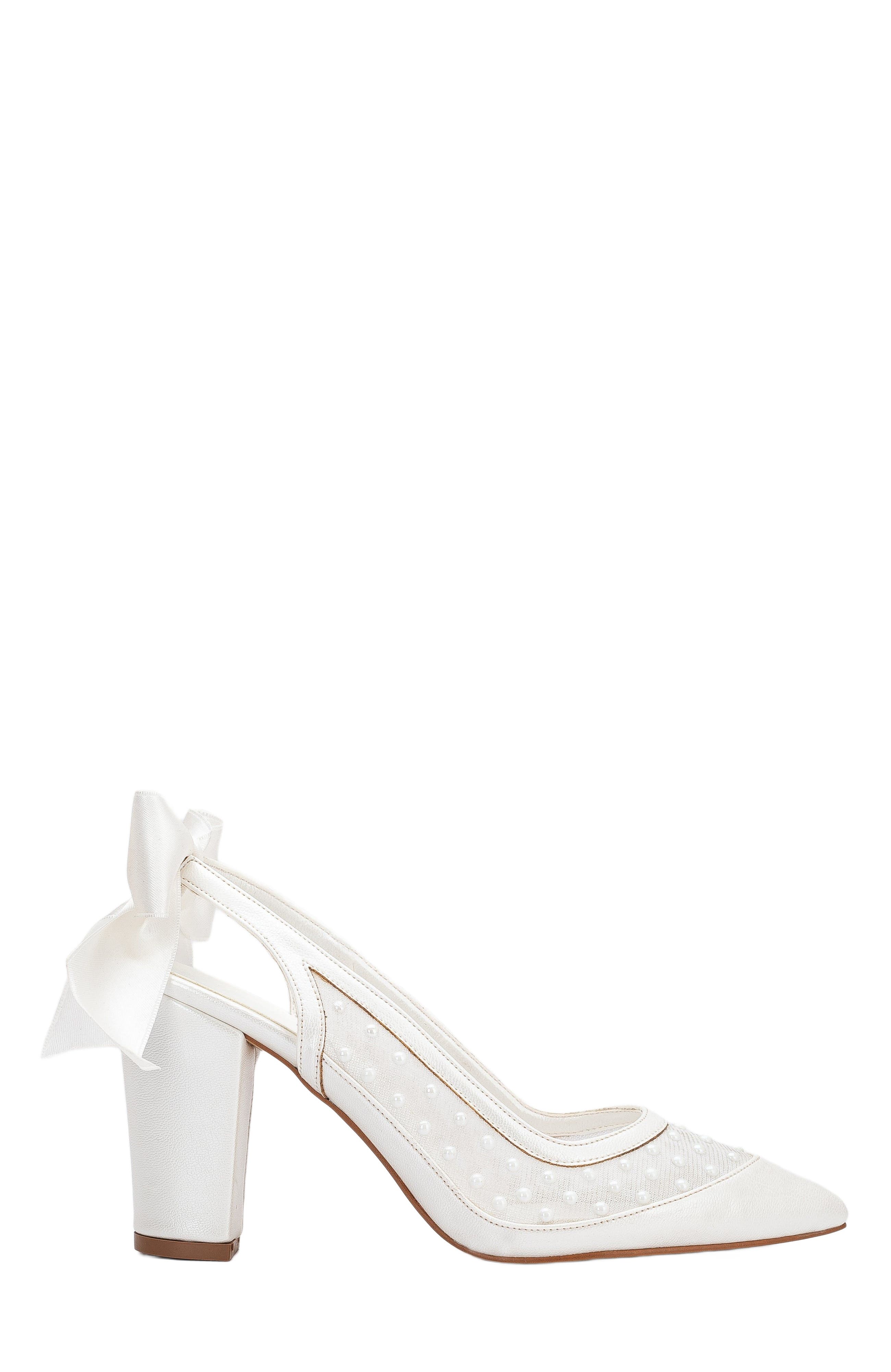 Fleur Lace Slingback Wedding Heels with Back Bow, Main, color, Ivory