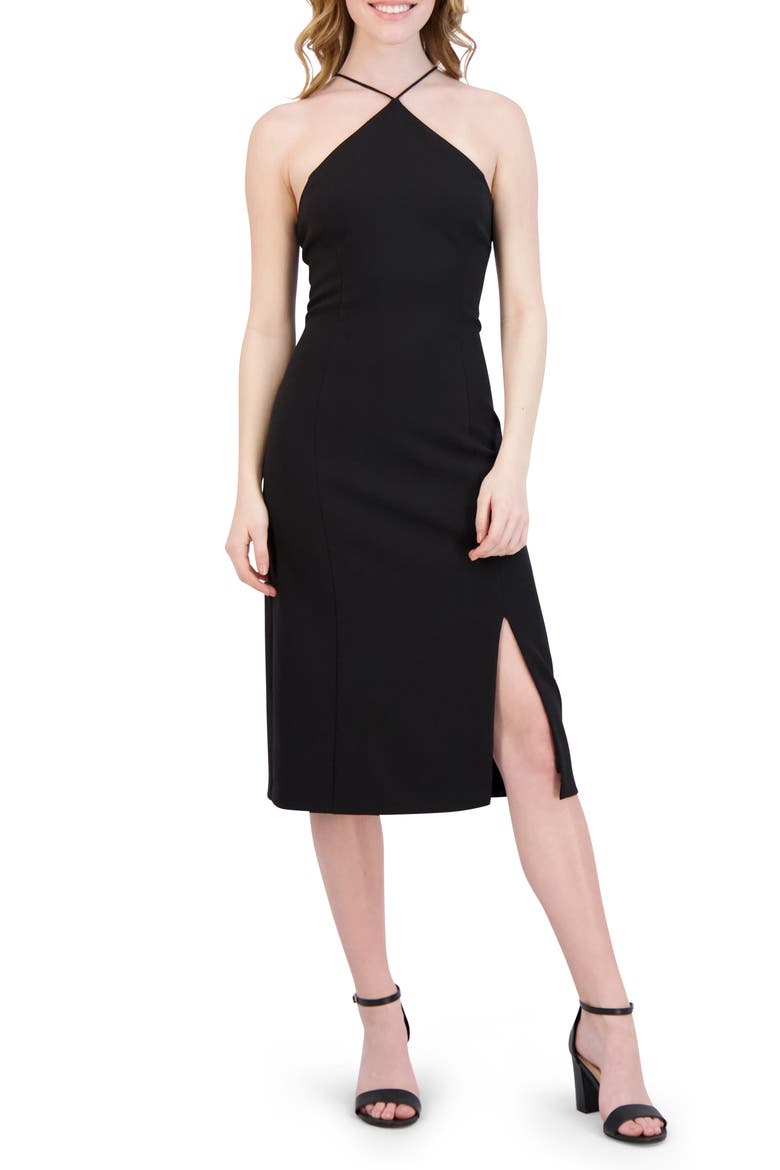 Halter Neck Sheath Midi Dress, Main, color, BLACK