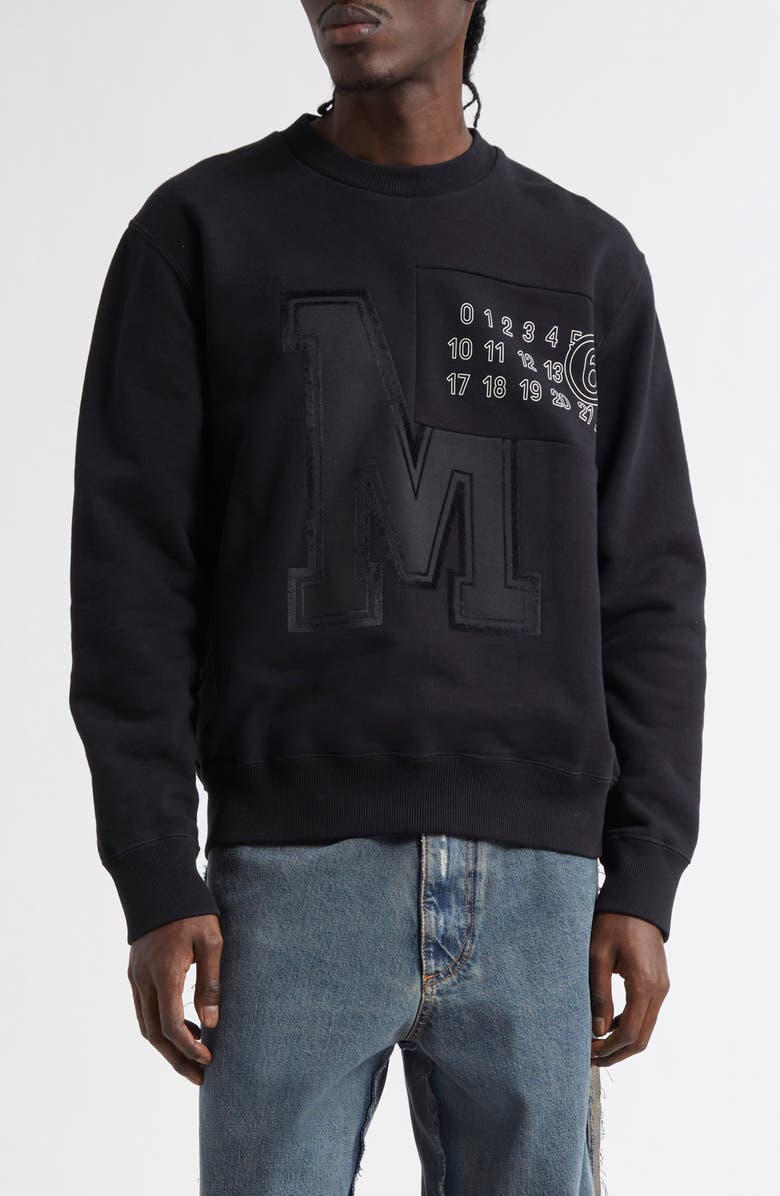 MM6 Maison Margiela Numeric Motif Embroidered Sweatshirt, Main, color, Black