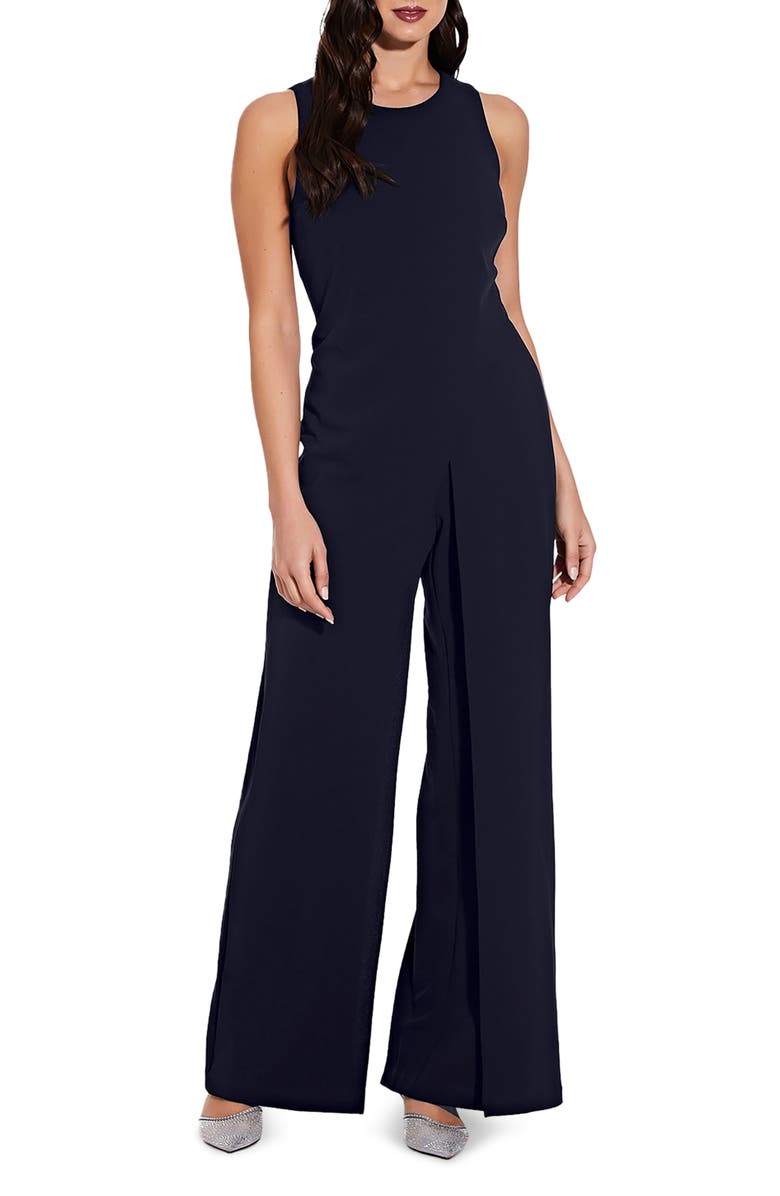 Adrianna Papell Wide Leg Crepe Jumpsuit, Main, color,