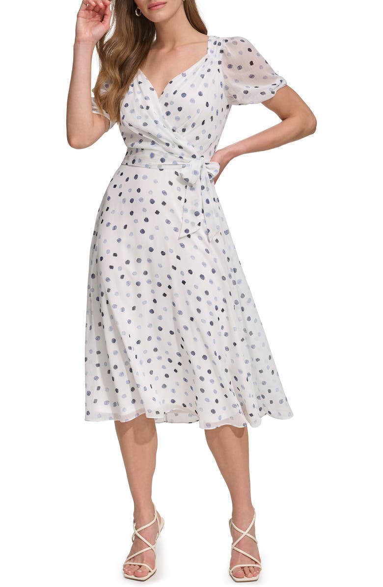 DKNY Polka Dot Fit & Flare Dress, Main, color, 