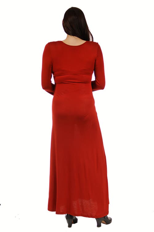 24seven Comfort Apparel Long Sleeve Maternity Maxi Dress In Orange